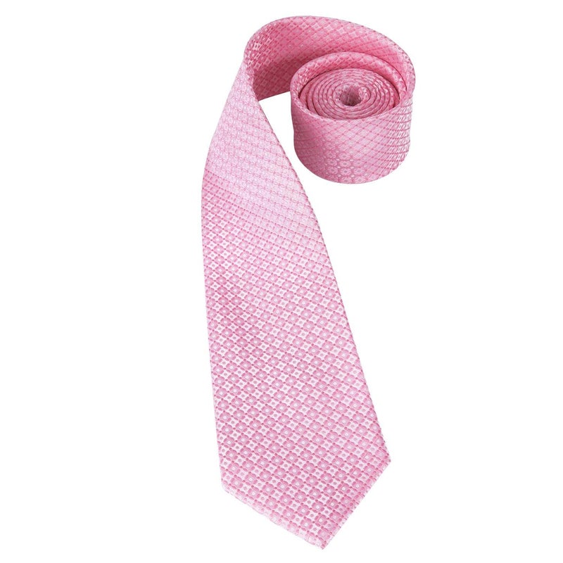 Dubulle Mens Light Pink Floral Silk Tie for Men Striped Necktie and Pocket Square Cufflinks Set Wedding Business - Image 4